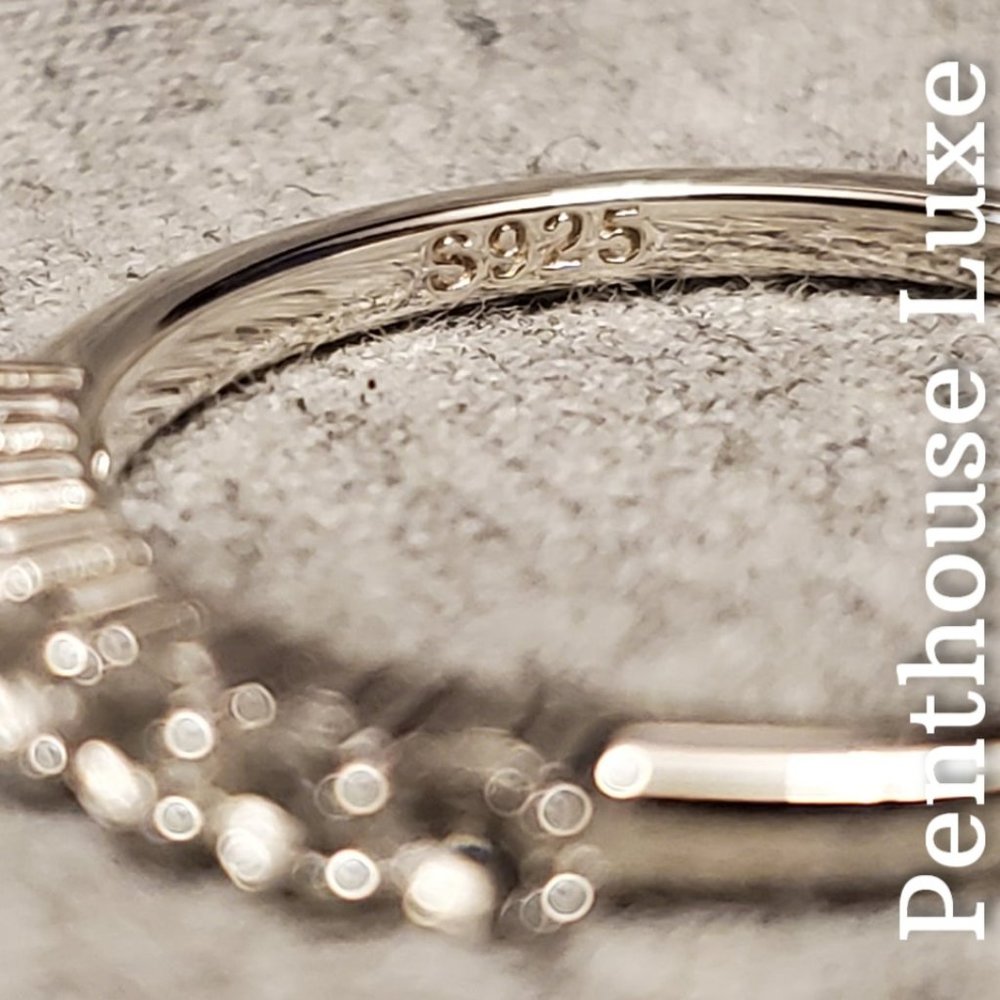SOLID 925 Sterling Silver White Topaz Quarter Circle Band - Picture 4 of 6